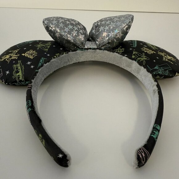 Disney Minnie Mouse Ears Headband 100th Anniversary Print Silver Star Bow - Picture 2 of 5